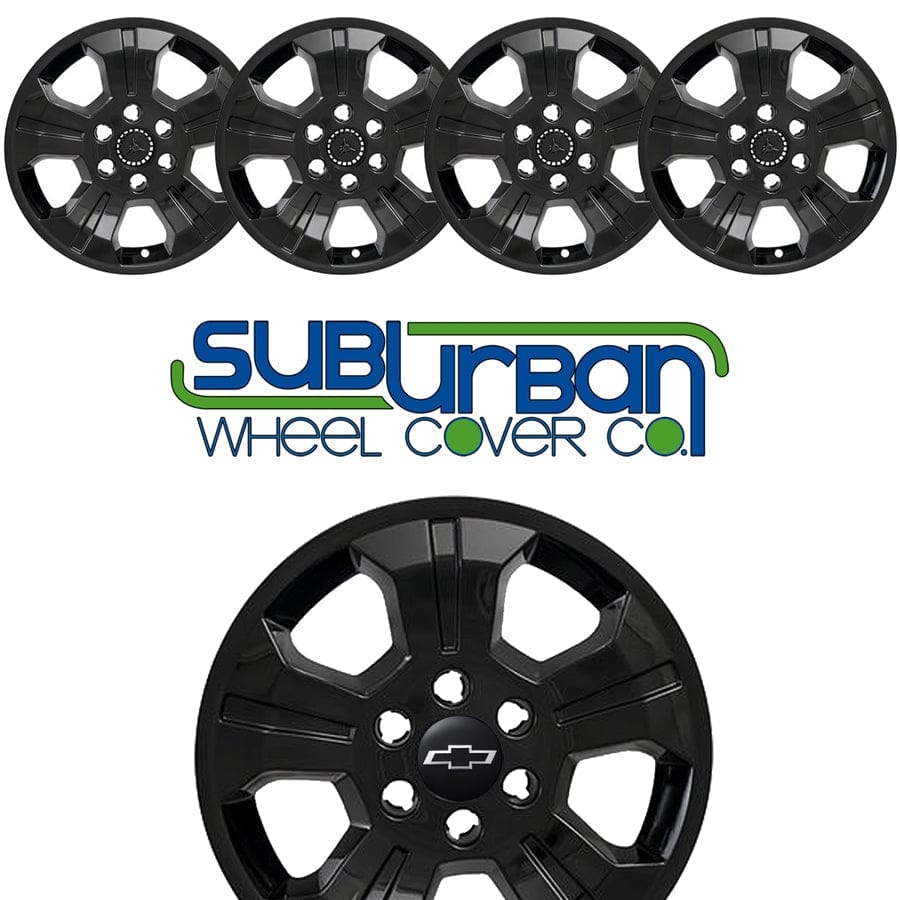 Set Of 4 Black Wheel Skins For 2016-2020 Chevy Impala LT With 18" Alloy Wheels - Glossy ABS Plastic Covers (IMP-407BLK)