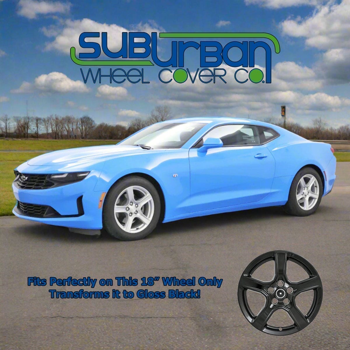 18 Inch Gloss Black Wheel Skins For 2016-2023 Chevrolet Camaro 1LT 2LT 3LT (Set Of 4)