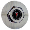 Chrome wheel center cap for a Pontiac Bonneville SSEi with a black, red, and white logo in the center.