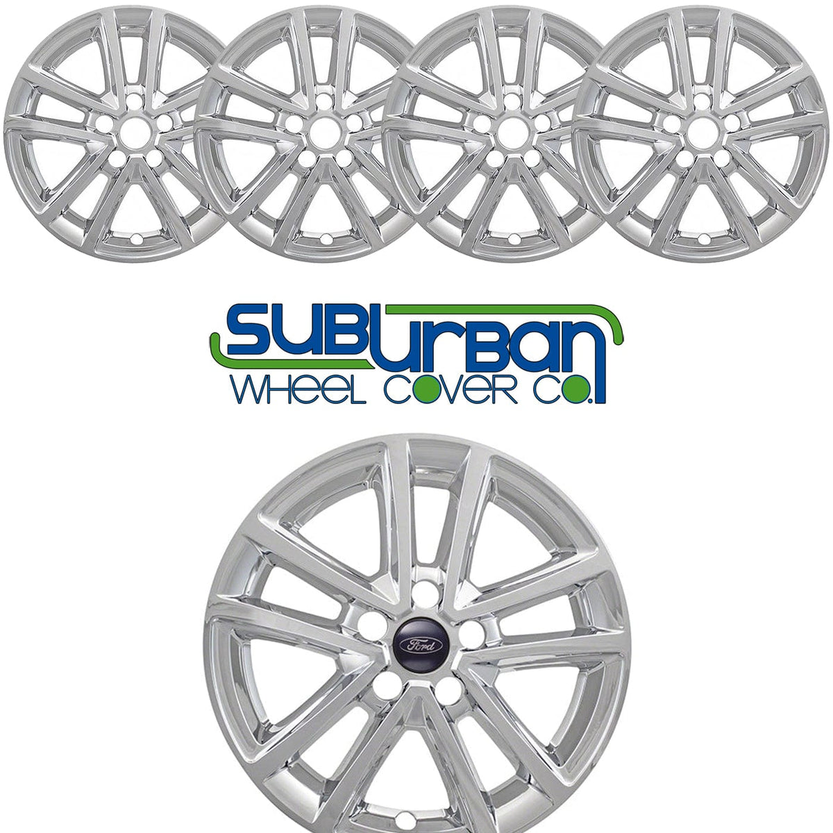 4 Chrome 16” Wheel Covers For Ford Focus SE 2015-2018 – Rim Skins Hub Caps, Snap-On, Expose Ford Emblem